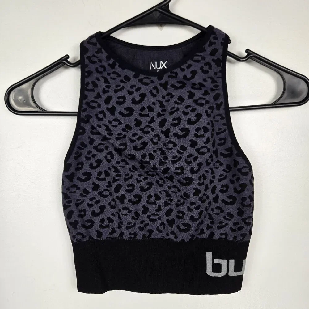 Nux Women's Size Small Purple Black Cheetah Print Sports Bra NWOT
